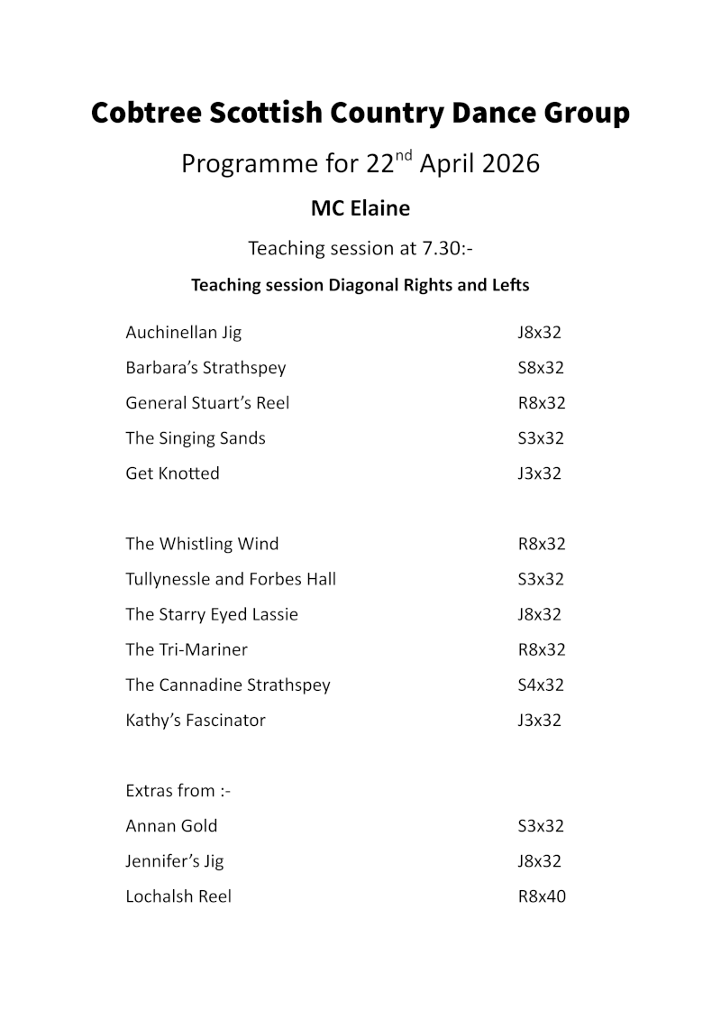 Programme 22nd April 2026
