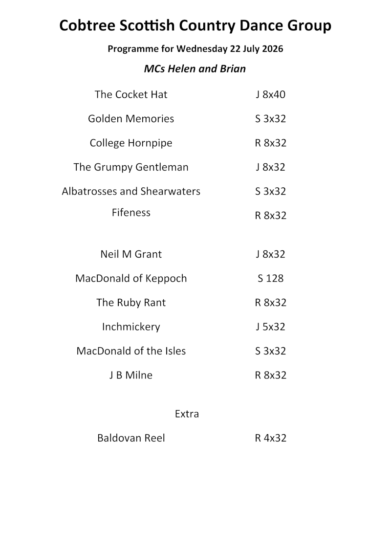 Programme 22nd July 2026