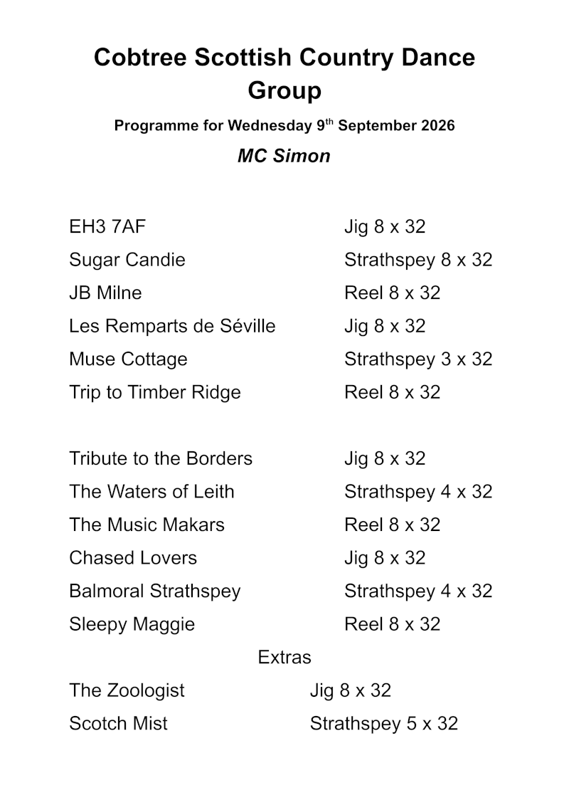 Programme 9th September 2026